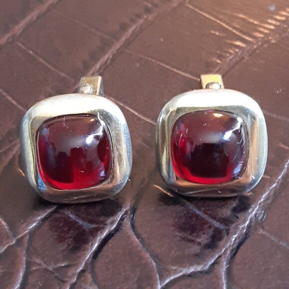 1950s Anson Art Deco Style Red Lucite Cuff Links Gold Tone Finish, Vintage - Picture 8 of 11